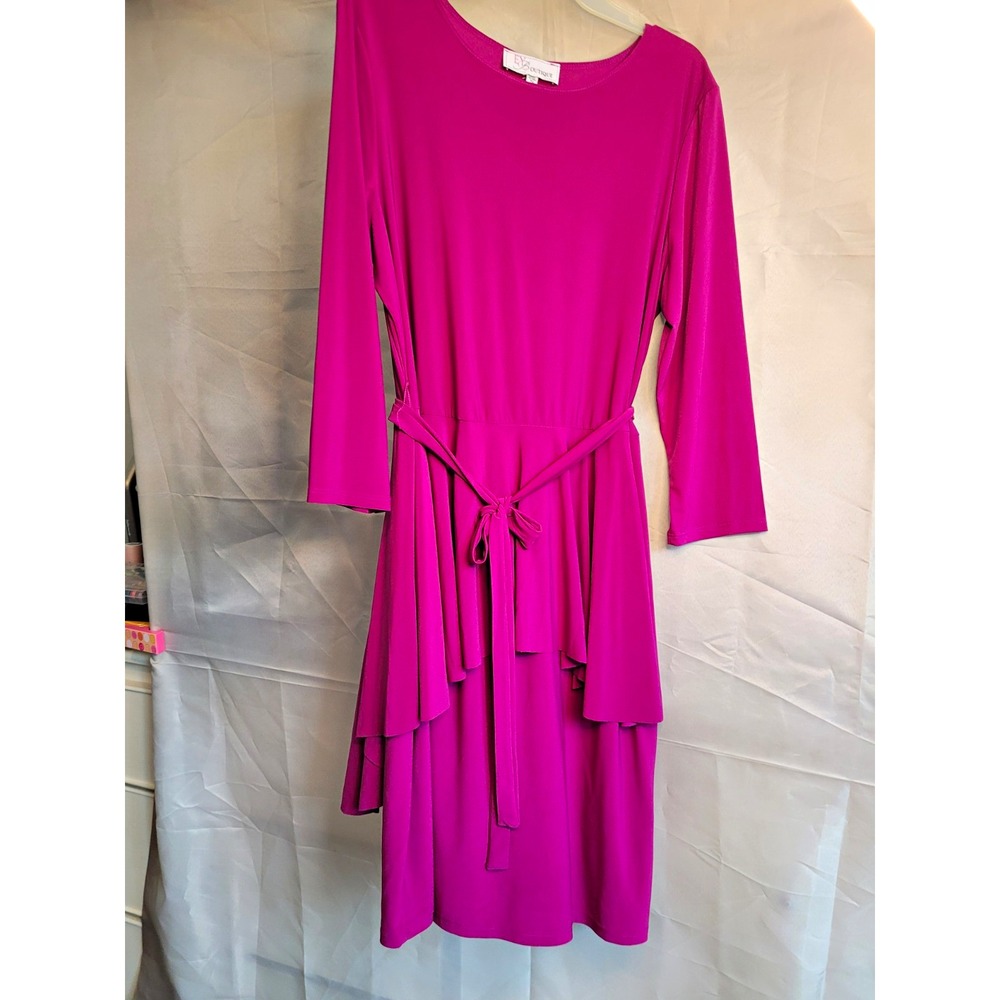 EY Boutique Pink Fit & Flare Knit Belted Stretch 3/4 Sleeve Knee Dress XL